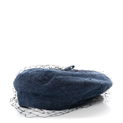 Christian Dior Cotton Denim Arty Beret Cap With Veil 58 Blue 1 of 11