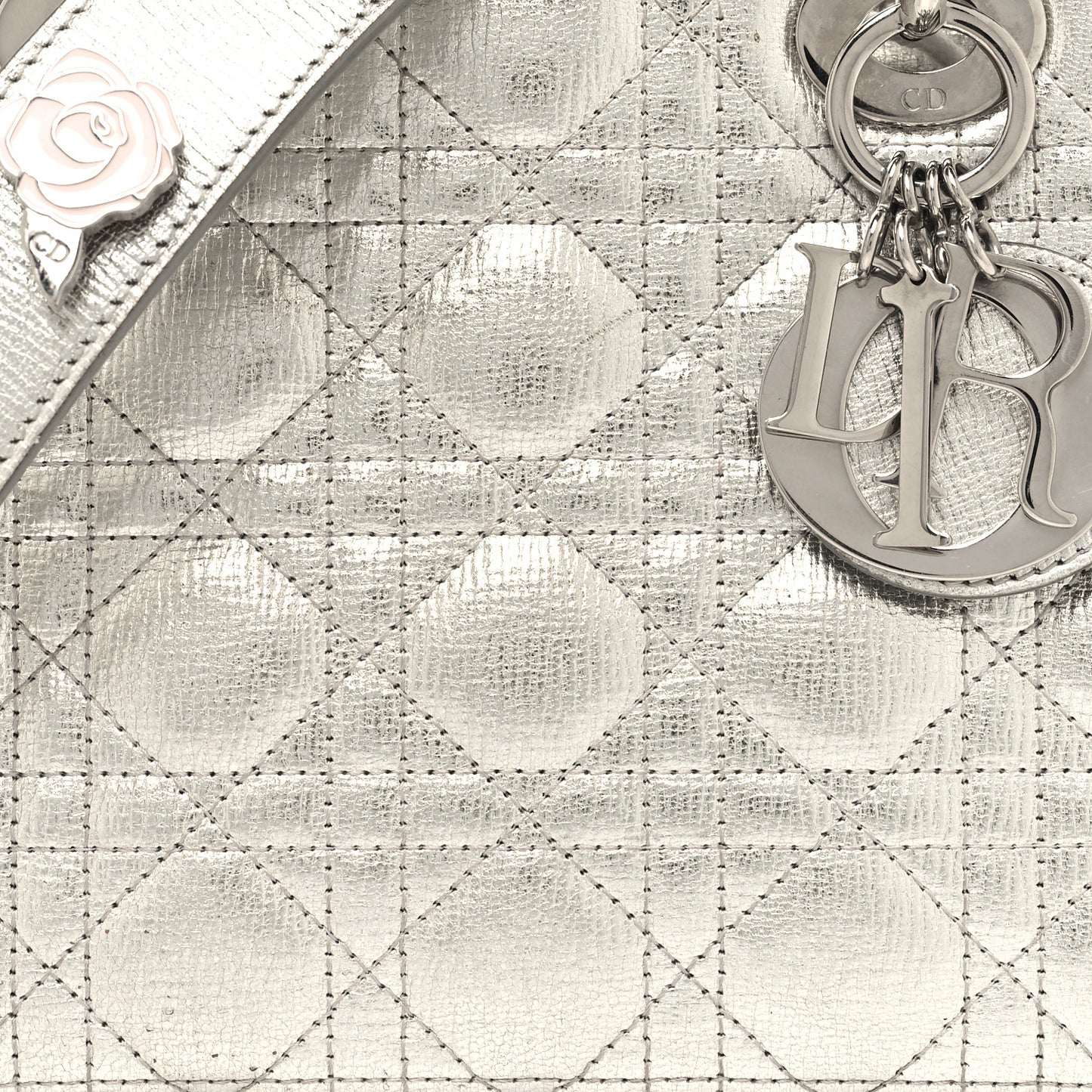 Metallic Grained Calfskin Cannage Small Lucky Badges My Lady Dior Silver