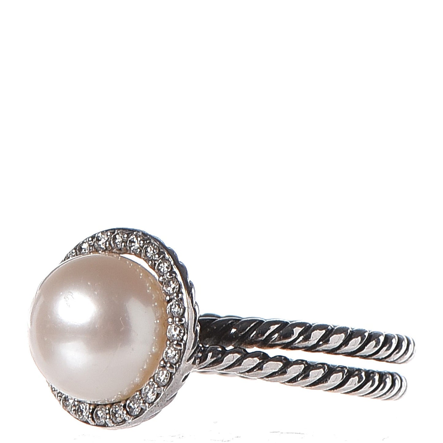 Sterling Silver Pave Diamond Pearl Cable Ring 55.7 7.5