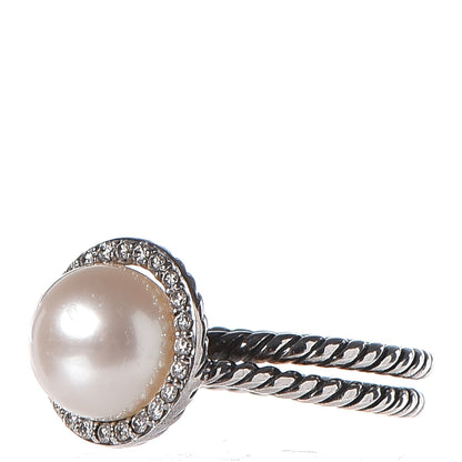 David Yurman Sterling Silver Pave Diamond Pearl Cable Ring 55.7 7.5 3 of 5