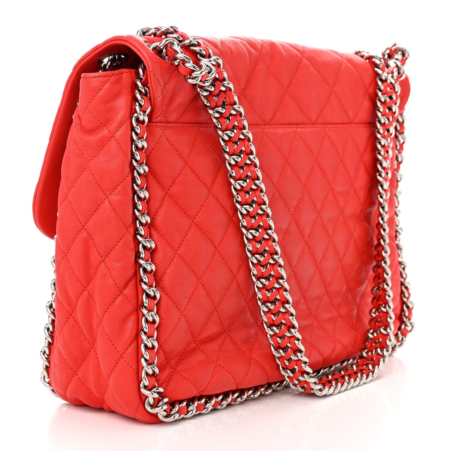 Chanel Washed Lambskin Quilted Maxi Chain Around Flap Red 3 of 10