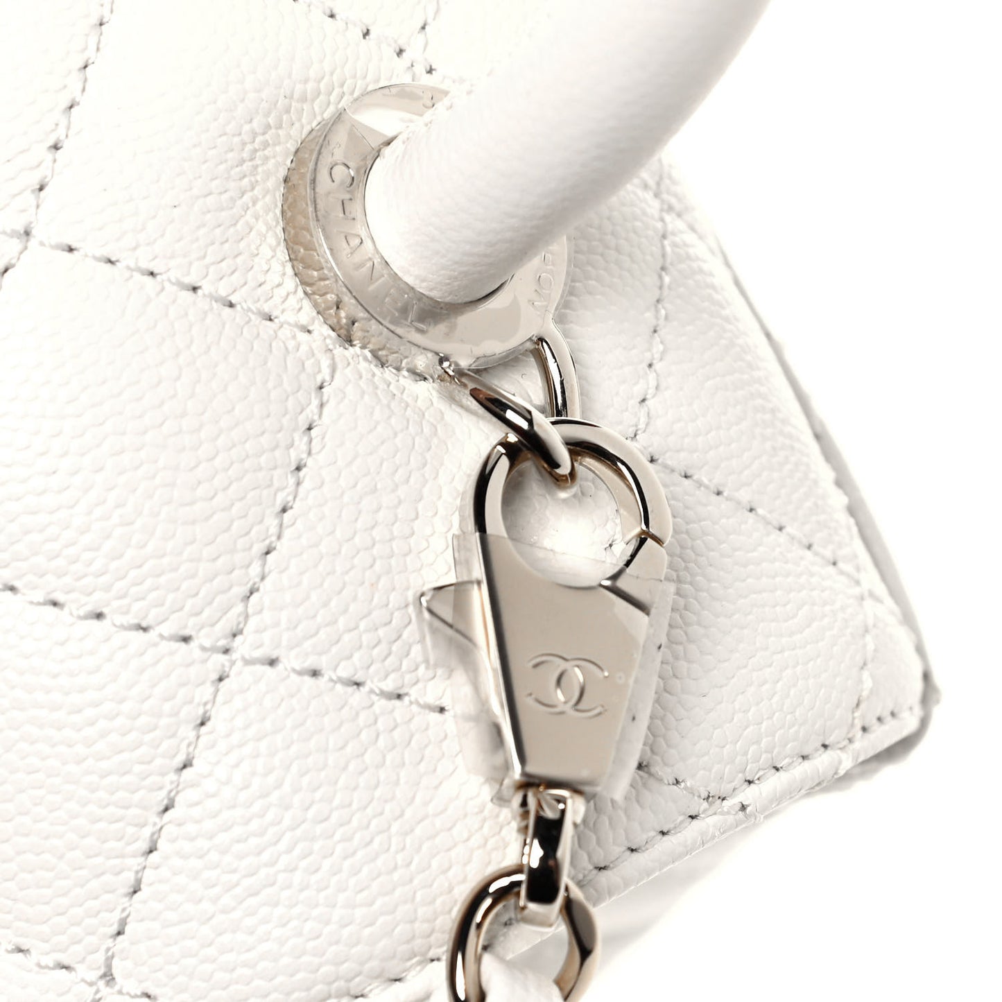 Caviar Quilted Small Coco Handle Flap White