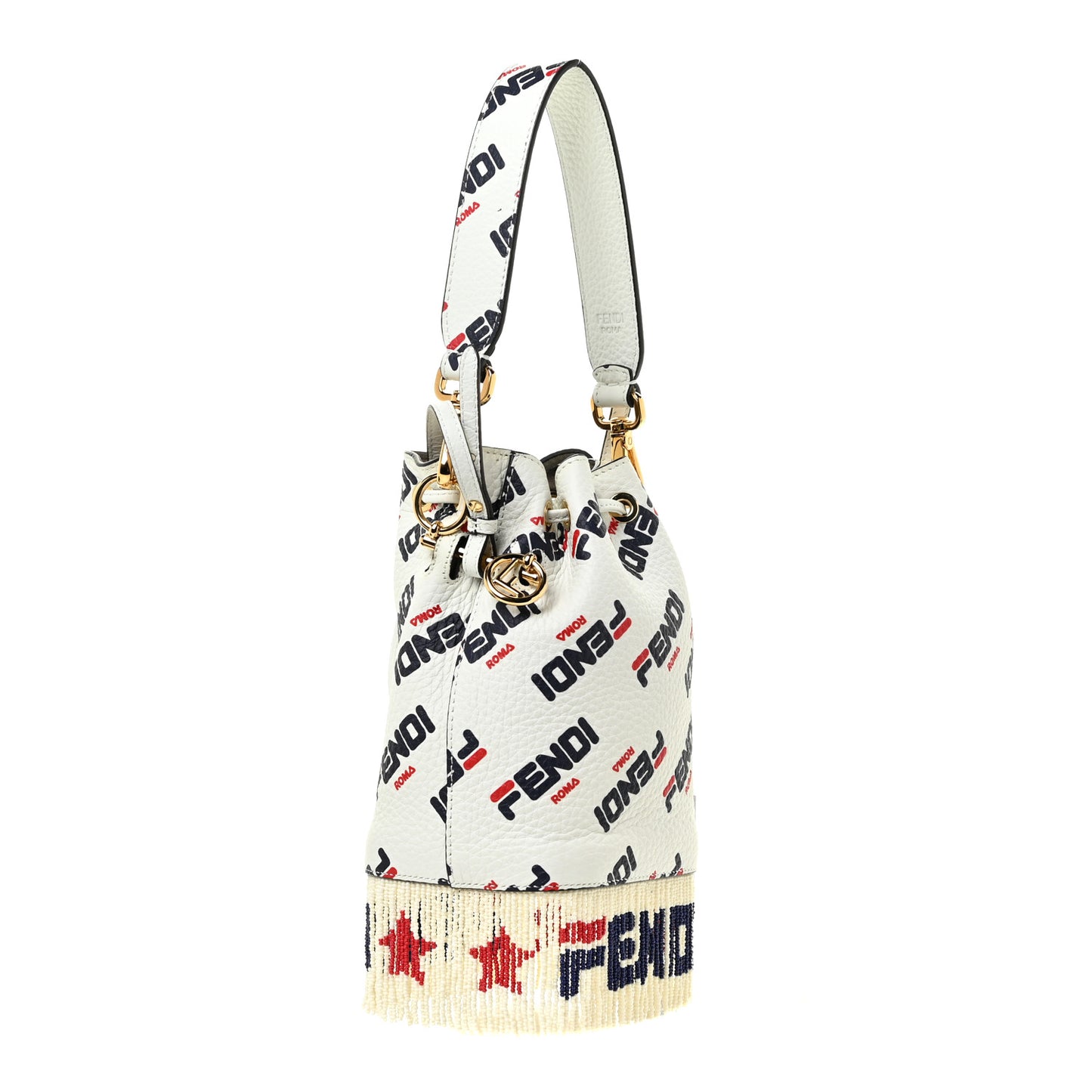 X FILA Calfskin F is Fendi Mania Fringe Mini Mon Tresor Bucket Bag White