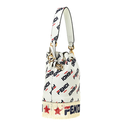 Fendi X FILA Calfskin F is Fendi Mania Fringe Mini Mon Tresor Bucket Bag White 3 of 12