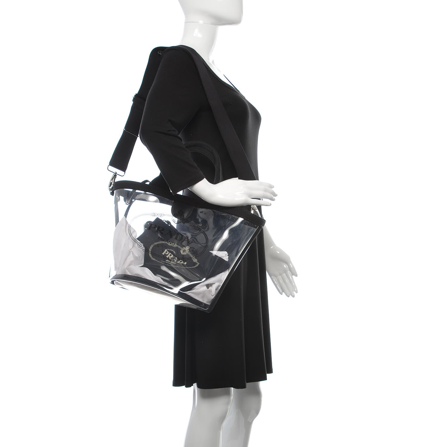 Prada Plexiglass Canapa Small Shopper Tote Black 3 of 11