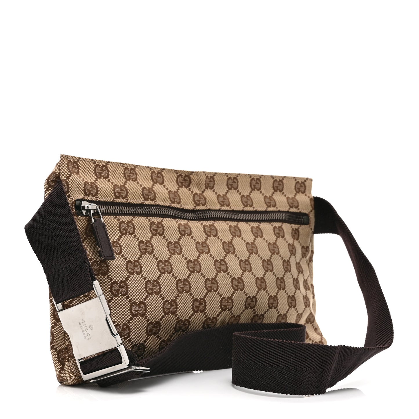 GG Monogram Double Pocket Belt Bag Dark Brown