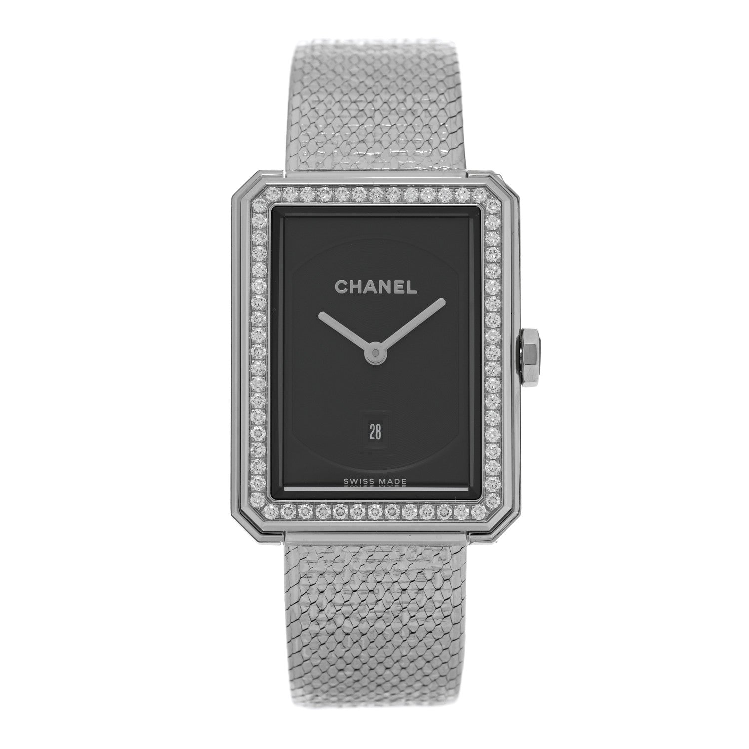 Chanel Stainless Steel Diamond Bezel 27mm Boy-Friend Tweed Quartz Watch Black 1 of 5