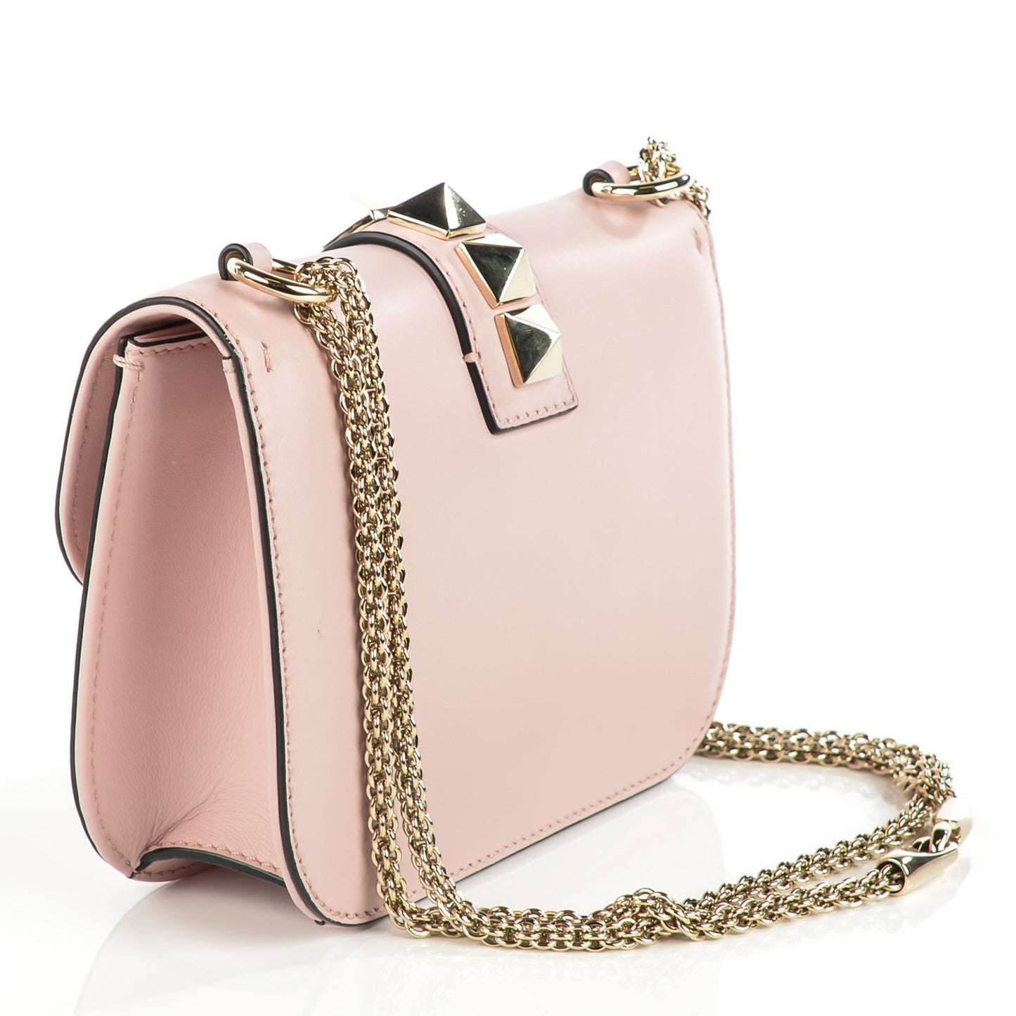 Vitello Small Glam Lock Rockstud Flap Water Rose
