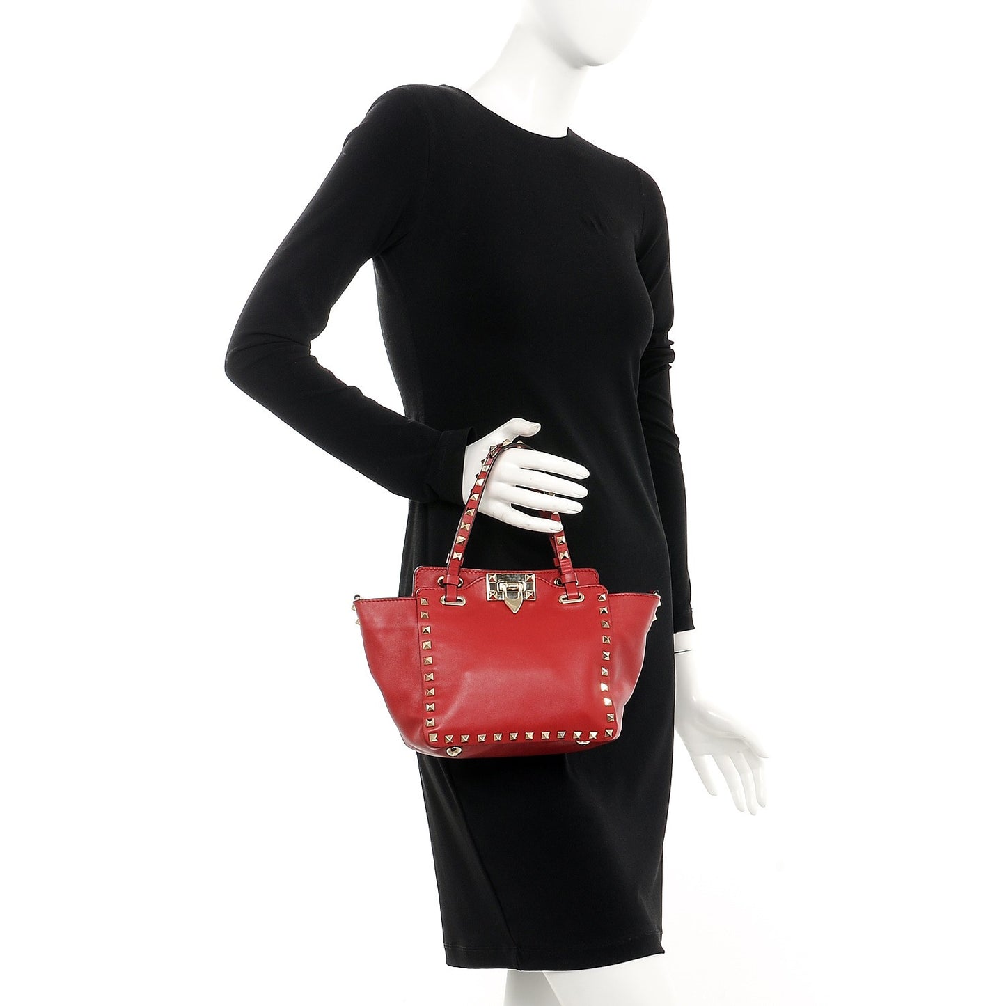 Vitello Mini Rockstud Tote Red