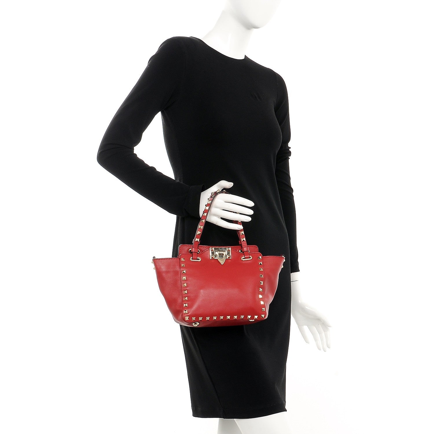 Valentino Garavani Vitello Mini Rockstud Tote Red 3 of 8