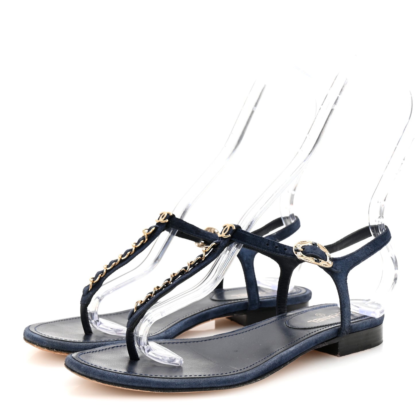 Suede Calfskin Thong Sandals 37 Navy Blue