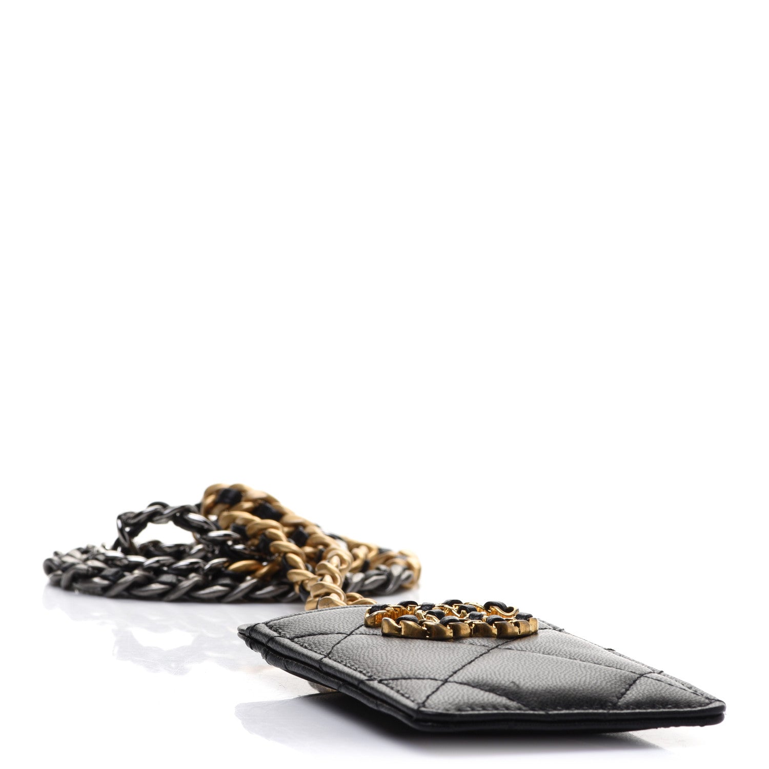 Chanel Goatskin Quilted Chanel 19 Card Holder On Chain Black 4 of 7