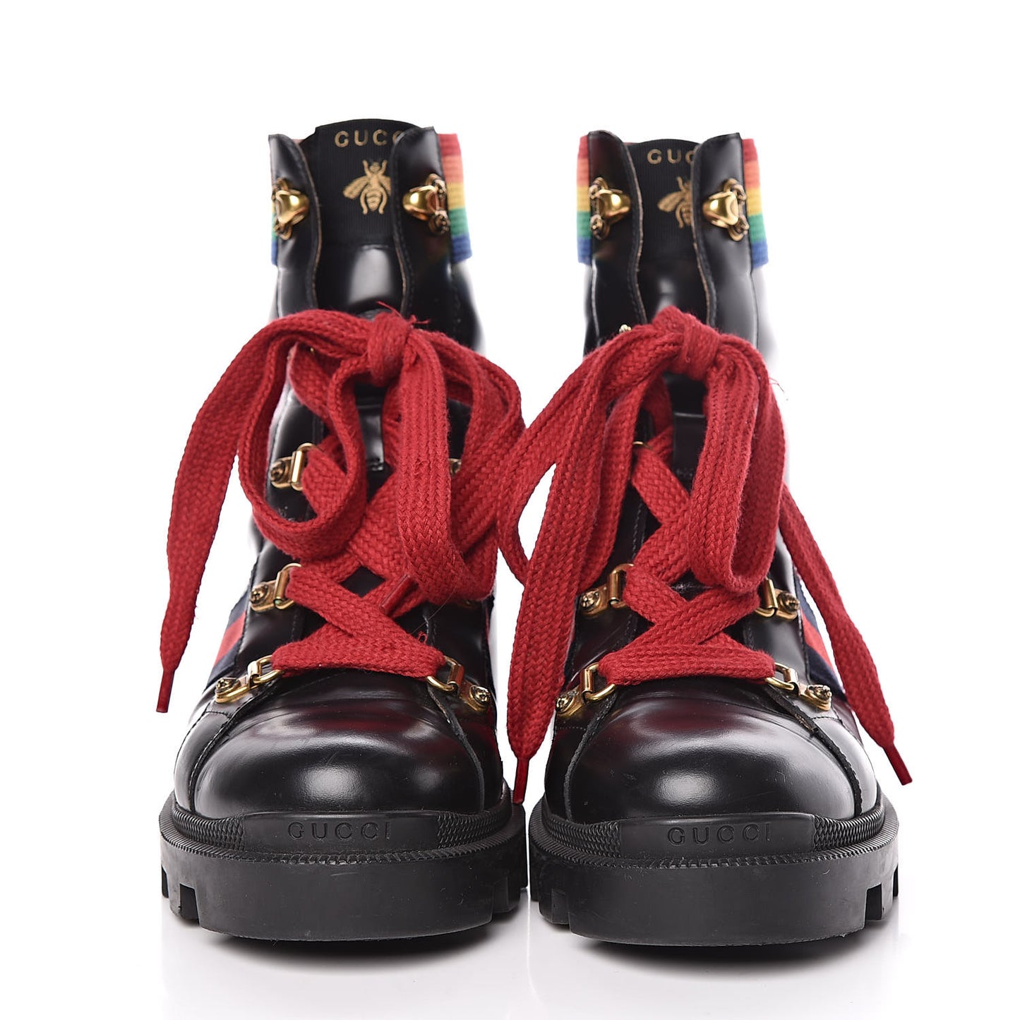 Calfskin Rainbow Trip Lace Up Combat Boots 39.5 Black