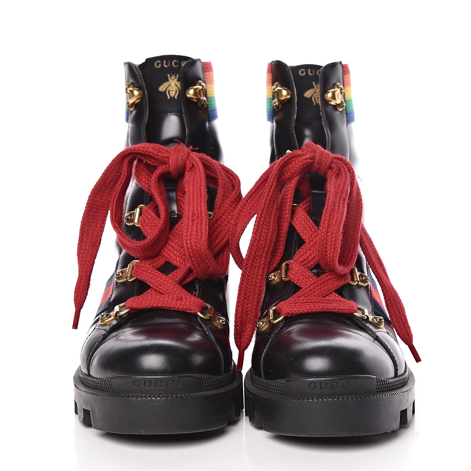 Gucci Calfskin Rainbow Trip Lace Up Combat Boots 39.5 Black 2 of 14