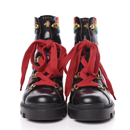 Gucci Calfskin Rainbow Trip Lace Up Combat Boots 39.5 Black 2 of 14