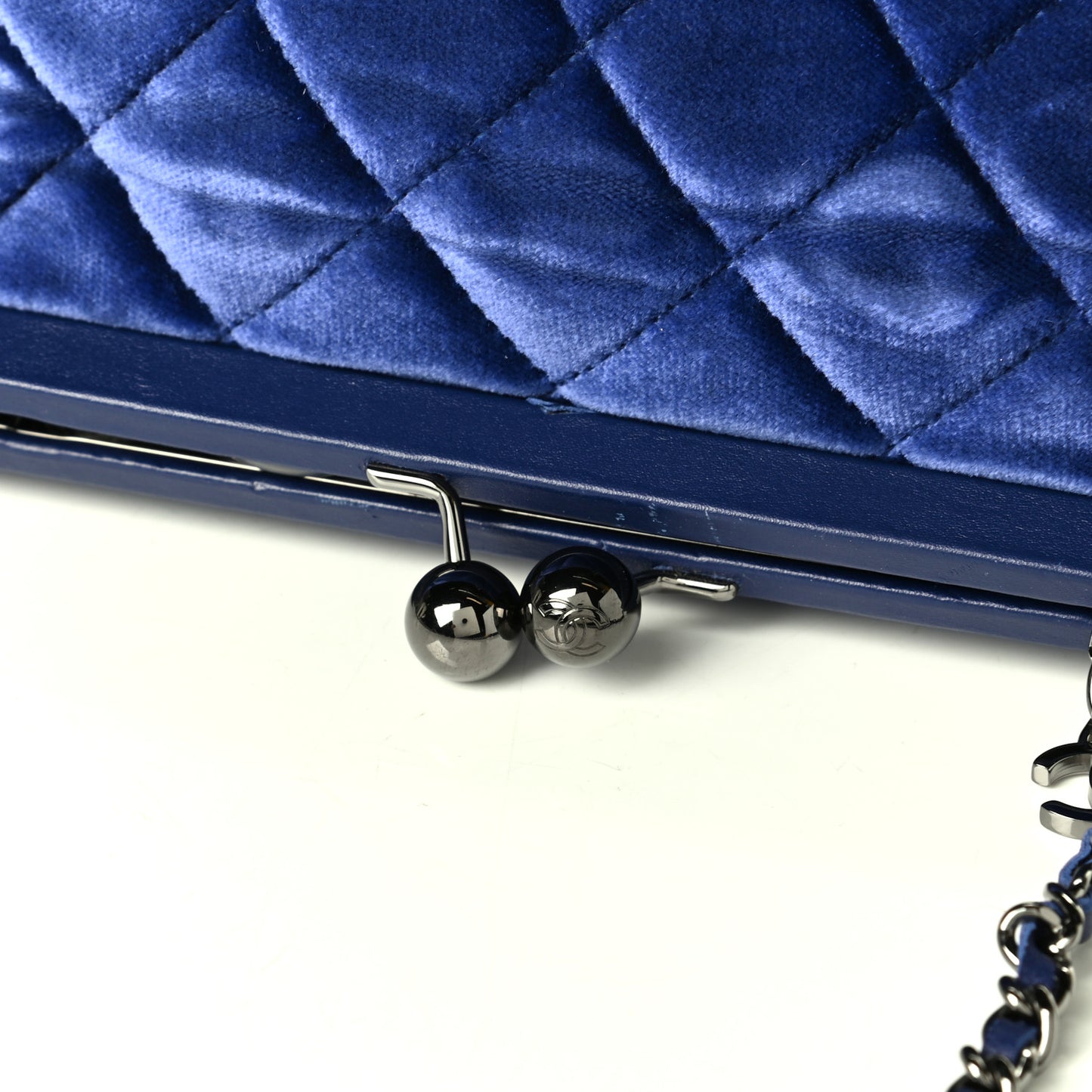 Velvet Quilted Kiss Lock Evening Bag Blue