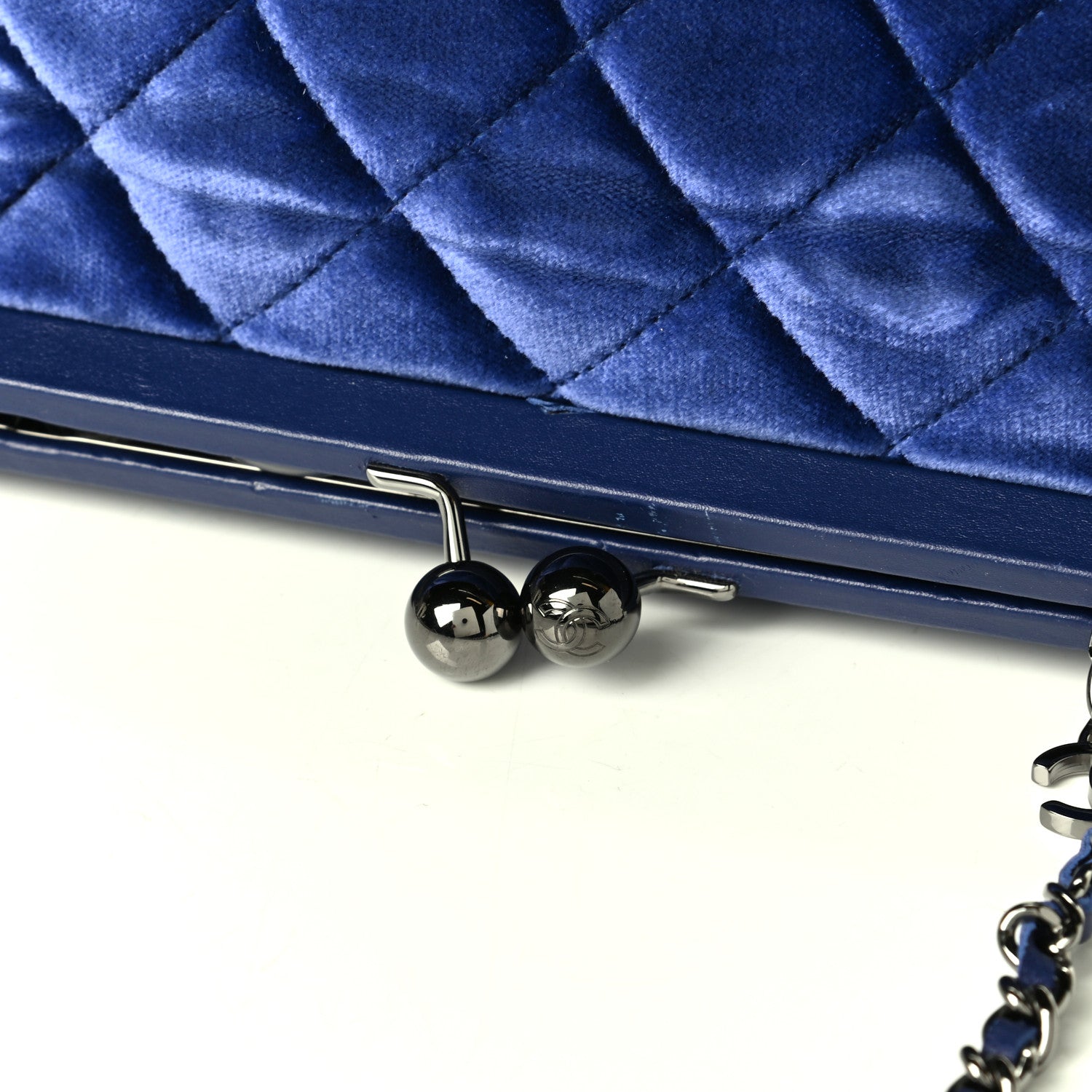 Chanel Velvet Quilted Kiss Lock Evening Bag Blue 7 of 7
