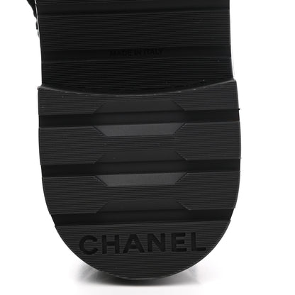 Chanel Tweed Lambskin Quilted Lace Up Combat Boots 39.5 Black 6 of 9
