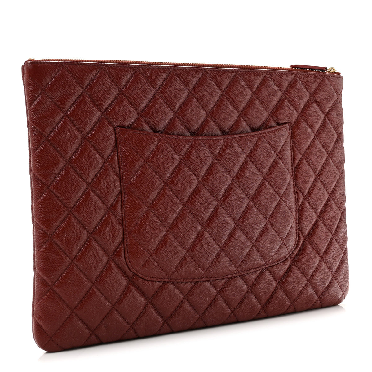 Iridescent Caviar Quilted Large Cosmetic Case Dark Red