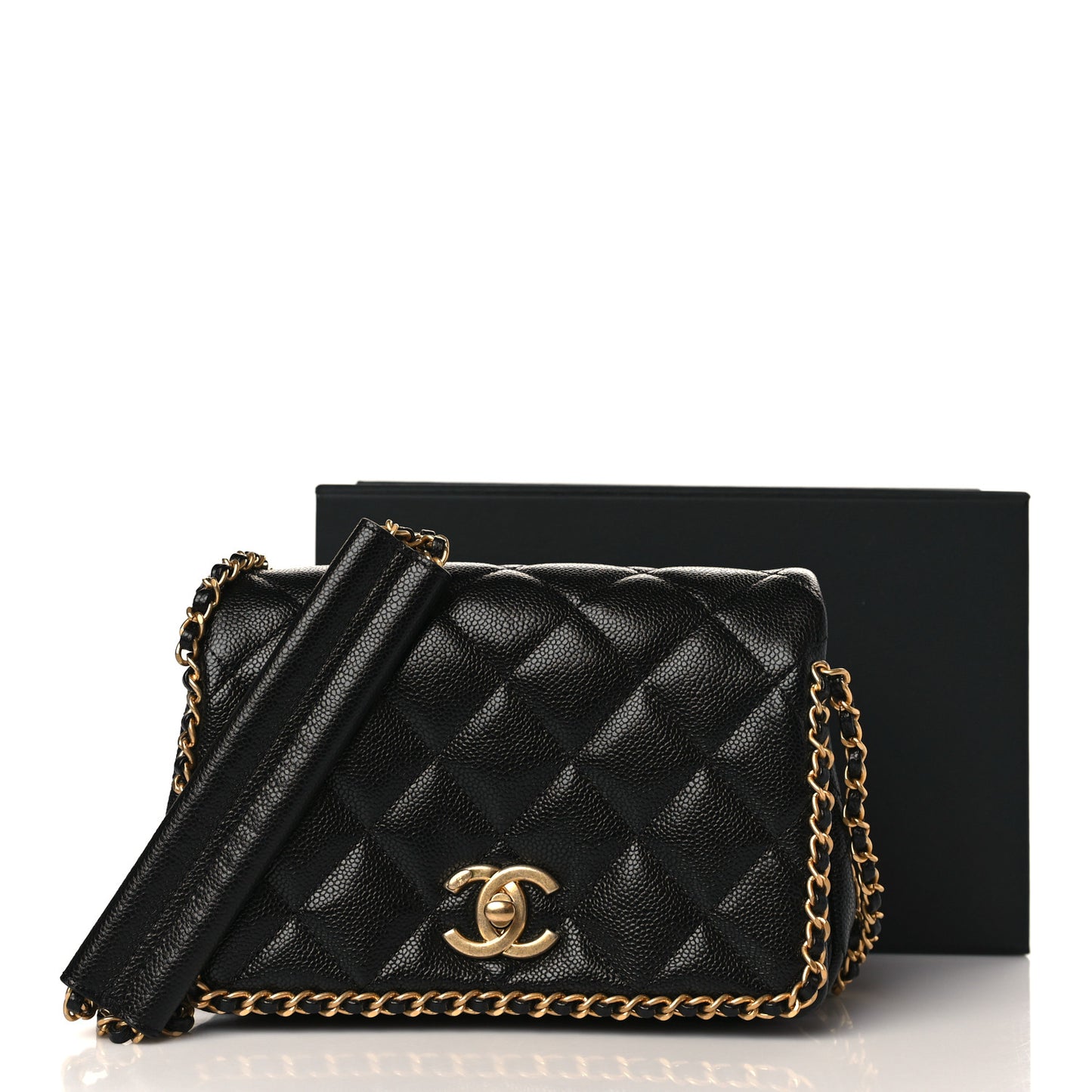 Caviar Quilted Mini Never Ending Chain Flap Black