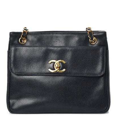 Chanel Caviar Flap Shoulder Bag Navy Blue 1 of 9
