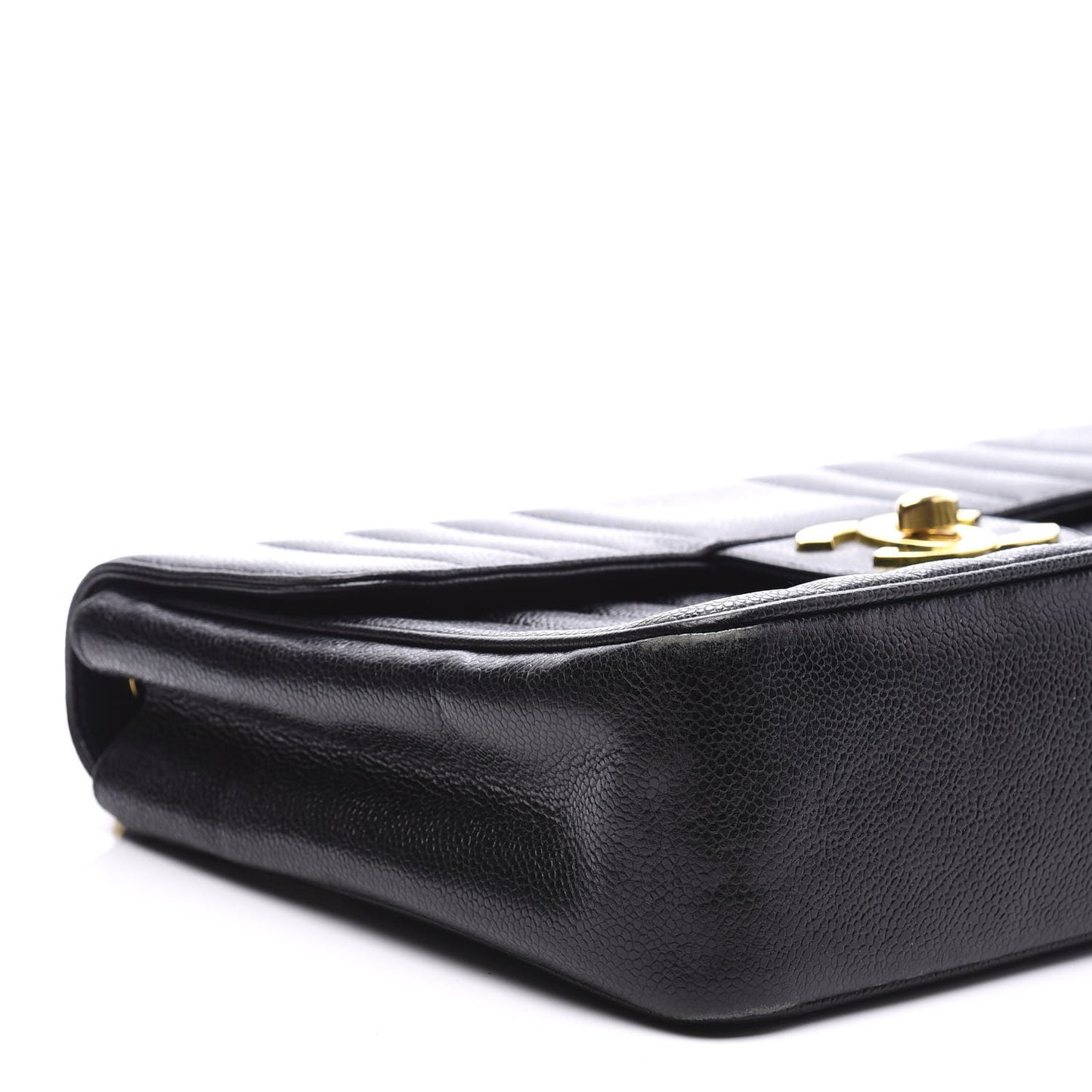 Caviar Vertical Quilted Jumbo Single Flap Black