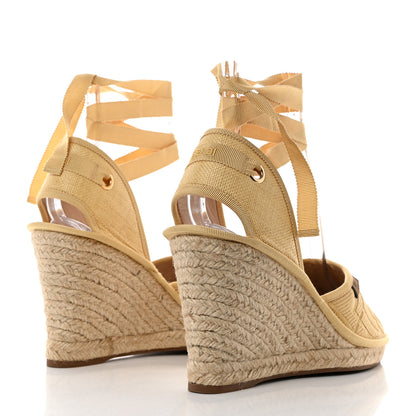Fendi Canvas FF Embroidered Roma Ankle Wrap Espadrille Wedges 40.5 Beige 4 of 9