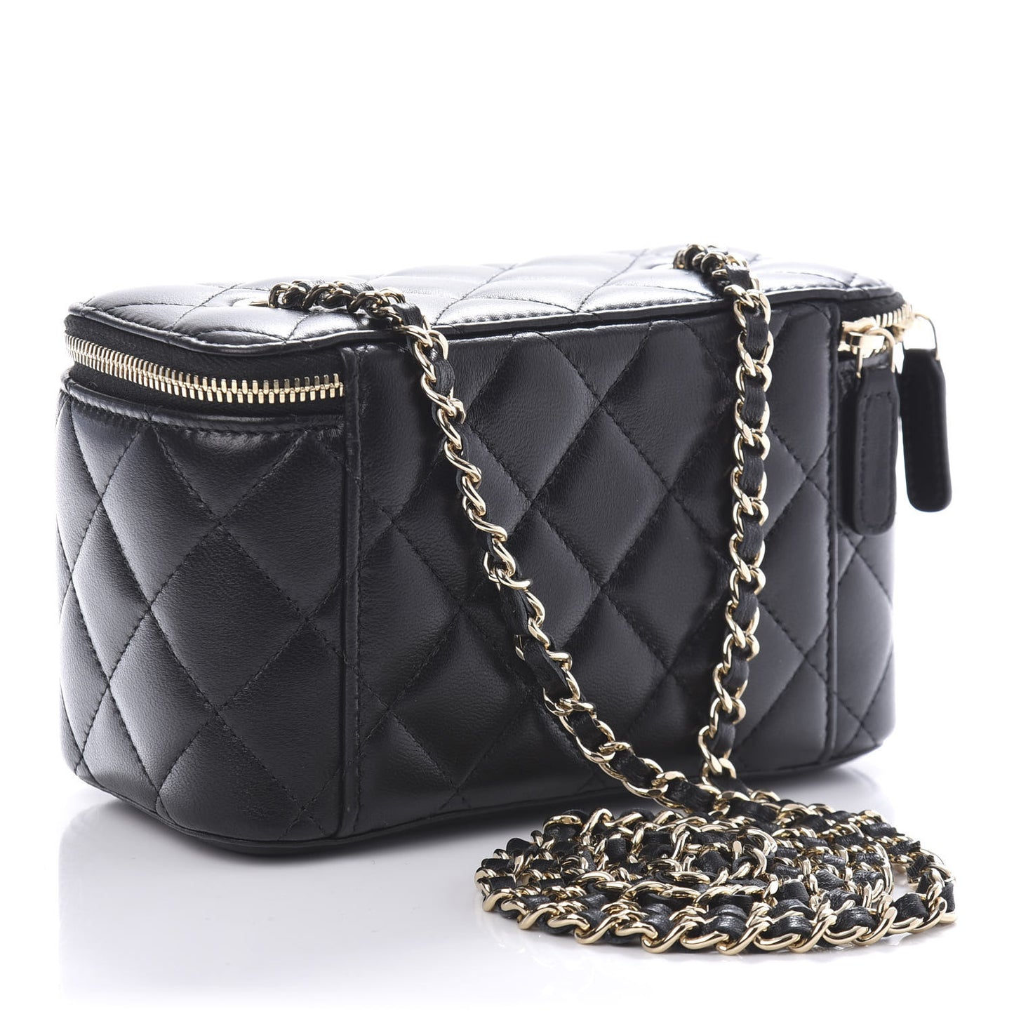 Lambskin Quilted Small Vanity Case With Chain Black