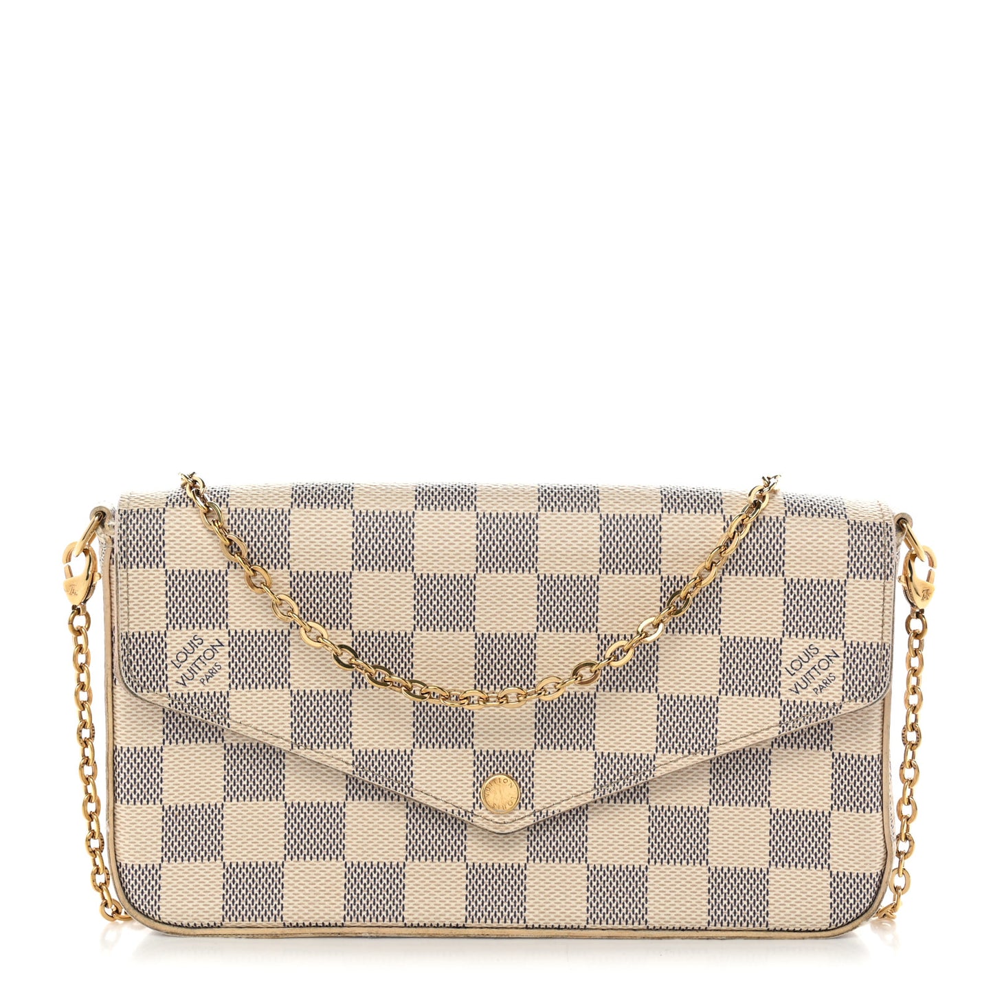 Damier Azur Pochette Felicie Chain Wallet Rose Ballerine