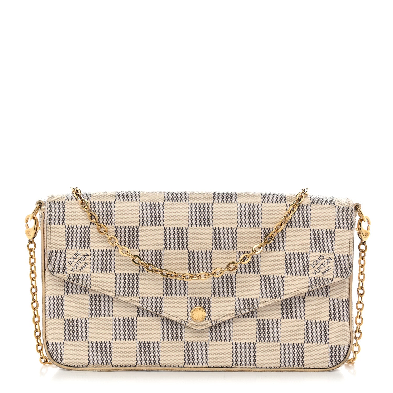 Louis Vuitton Damier Azur Pochette Felicie Chain Wallet Rose Ballerine 1 of 13