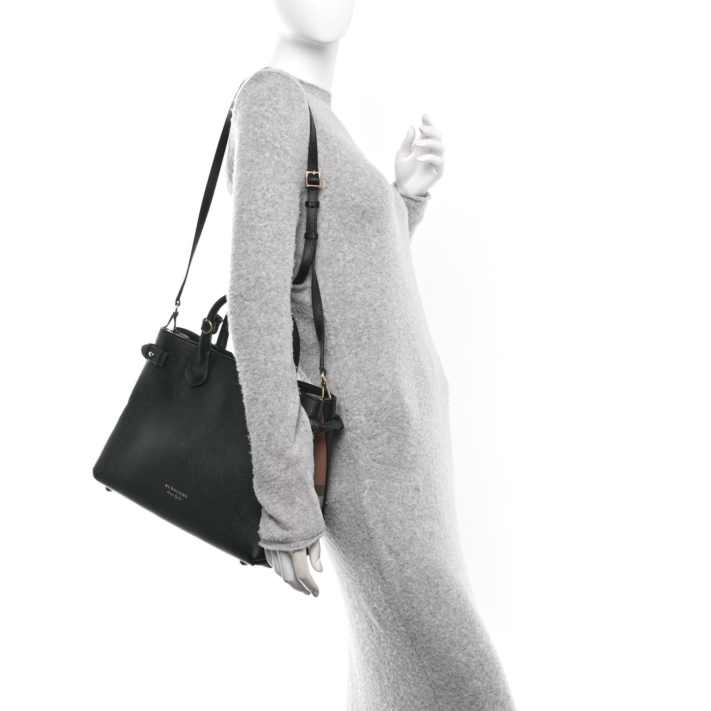 Derby Calfskin House Check Medium Banner Tote Black