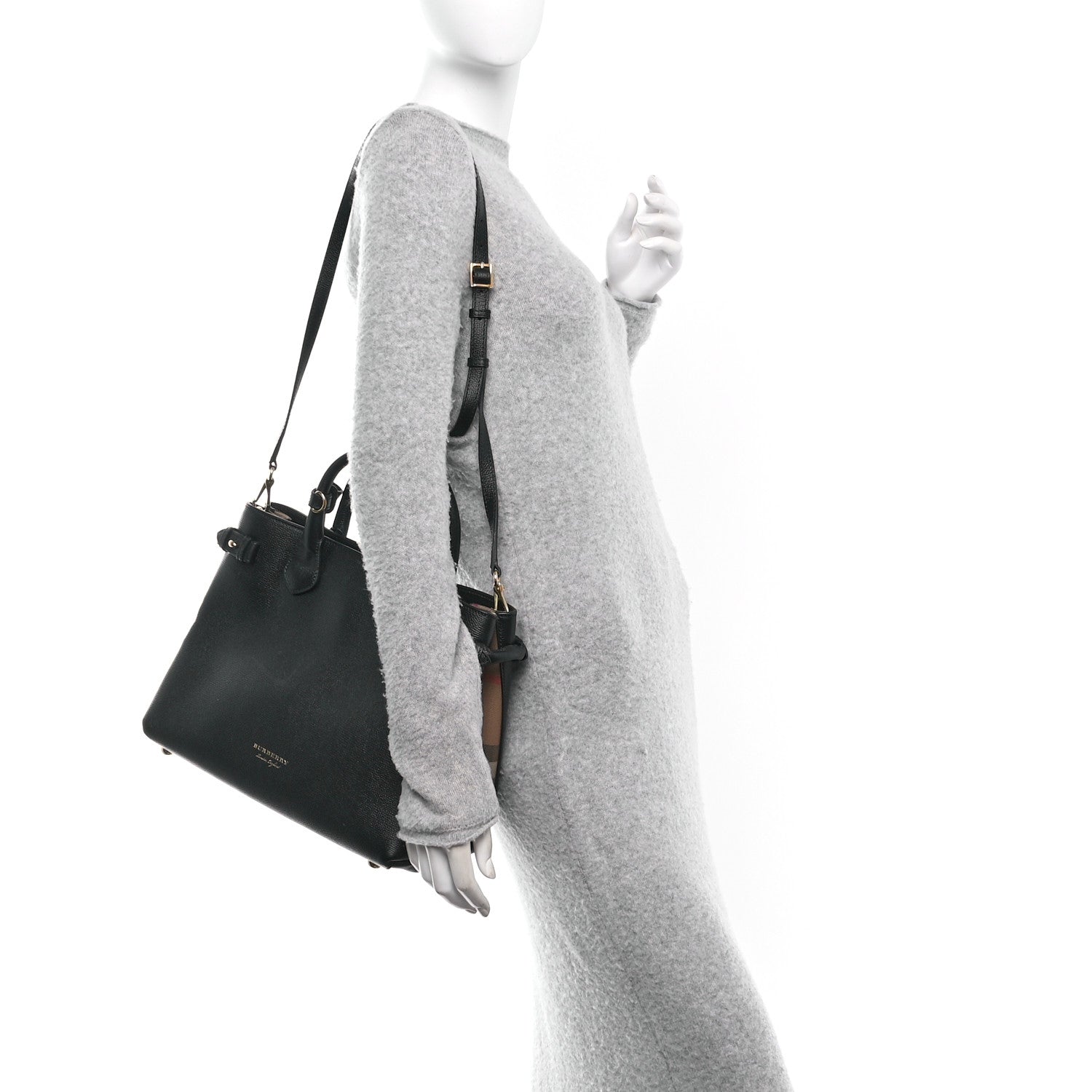 Burberry Derby Calfskin House Check Medium Banner Tote Black 2 of 9