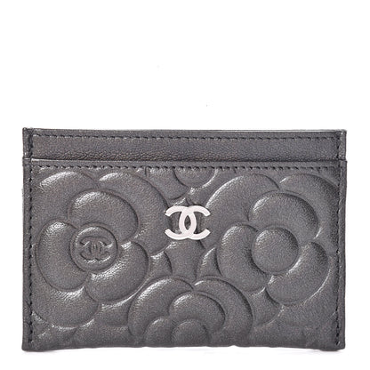 Chanel Goatskin Camellia Embossed Card Holder Anthracite 1 of 9