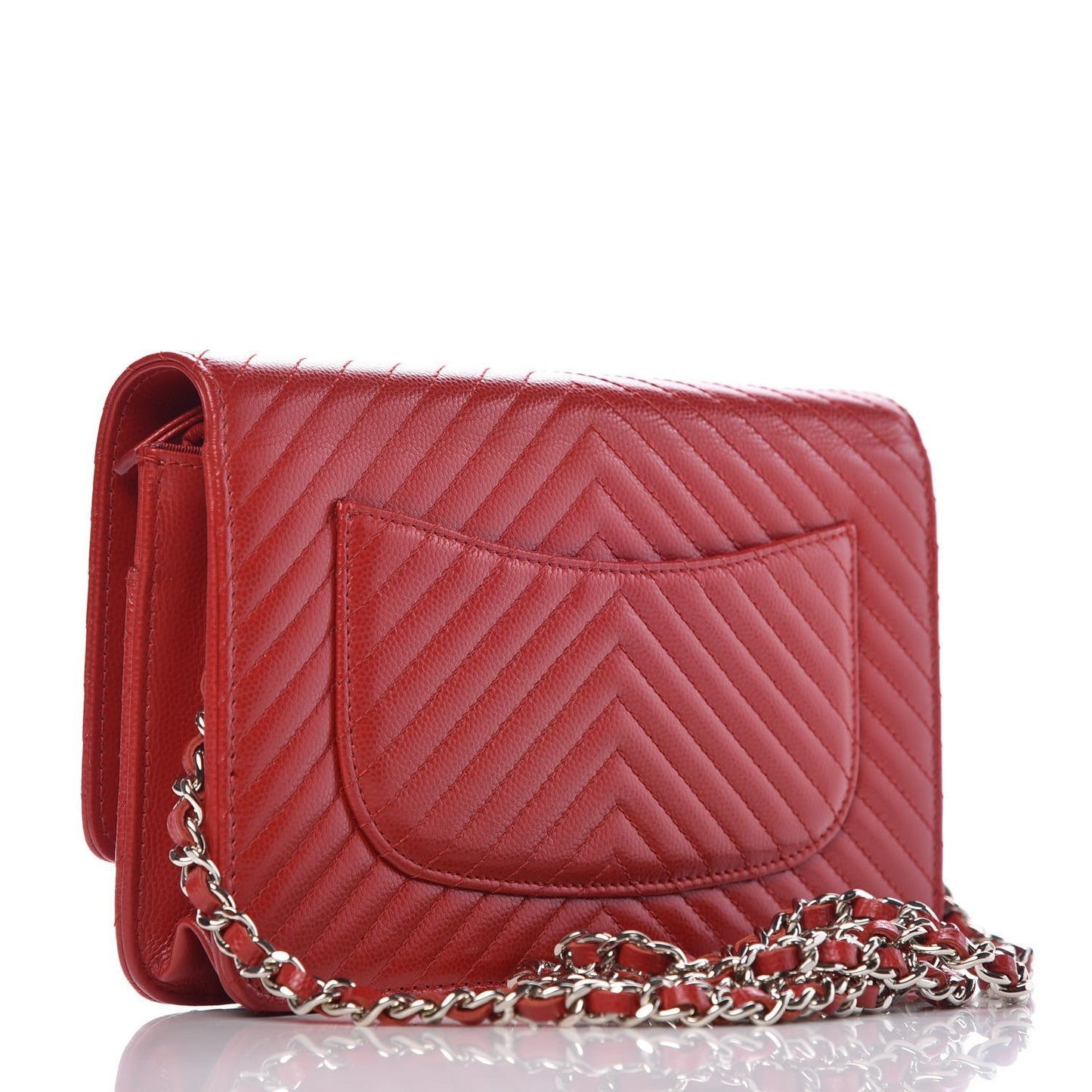 Caviar Chevron Quilted Wallet On Chain WOC Red