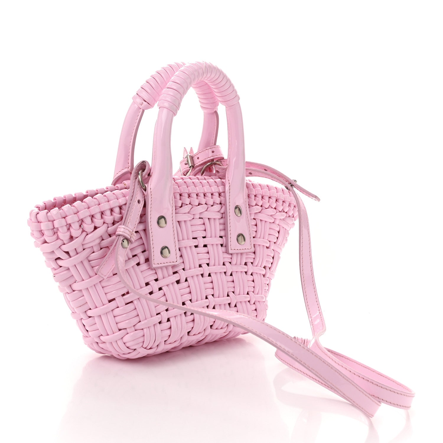 BALENCIAGA 24SS DIY L XSサイズ 安心鑑定実施済み Balenciaga Faux Calfskin Braided Varnished XXS Bistro Basket Candy