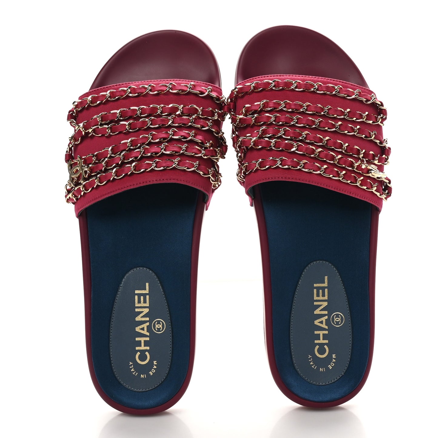 Satin Chain Slides Sandals Flats 40 Dark Fuchsia