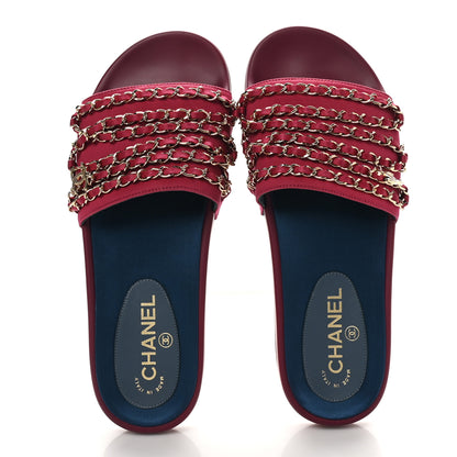 Chanel Satin Chain Slides Sandals Flats 40 Dark Fuchsia 2 of 9
