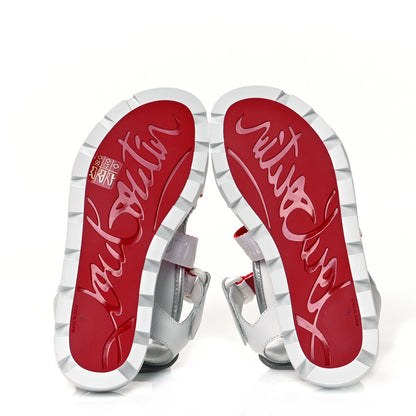 Christian Louboutin Calfskin Velcrissimo Flat Sandals 37 Blanco Silver 7 of 8