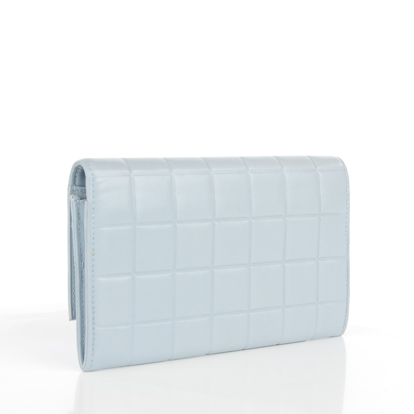 Lambskin Chocolate Bar Quilted Long Wallet Light Blue