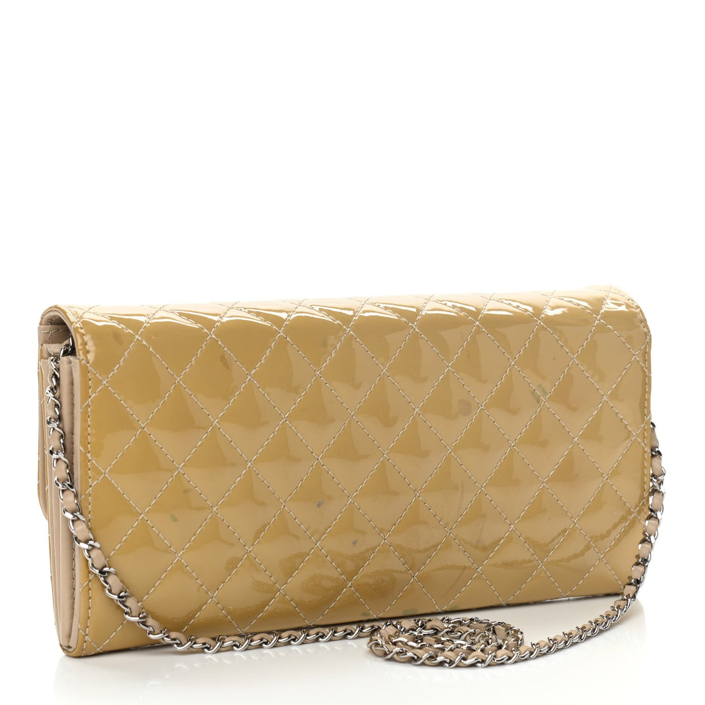 Patent Calfskin Quilted Brilliant East West Flap Clutch Beige