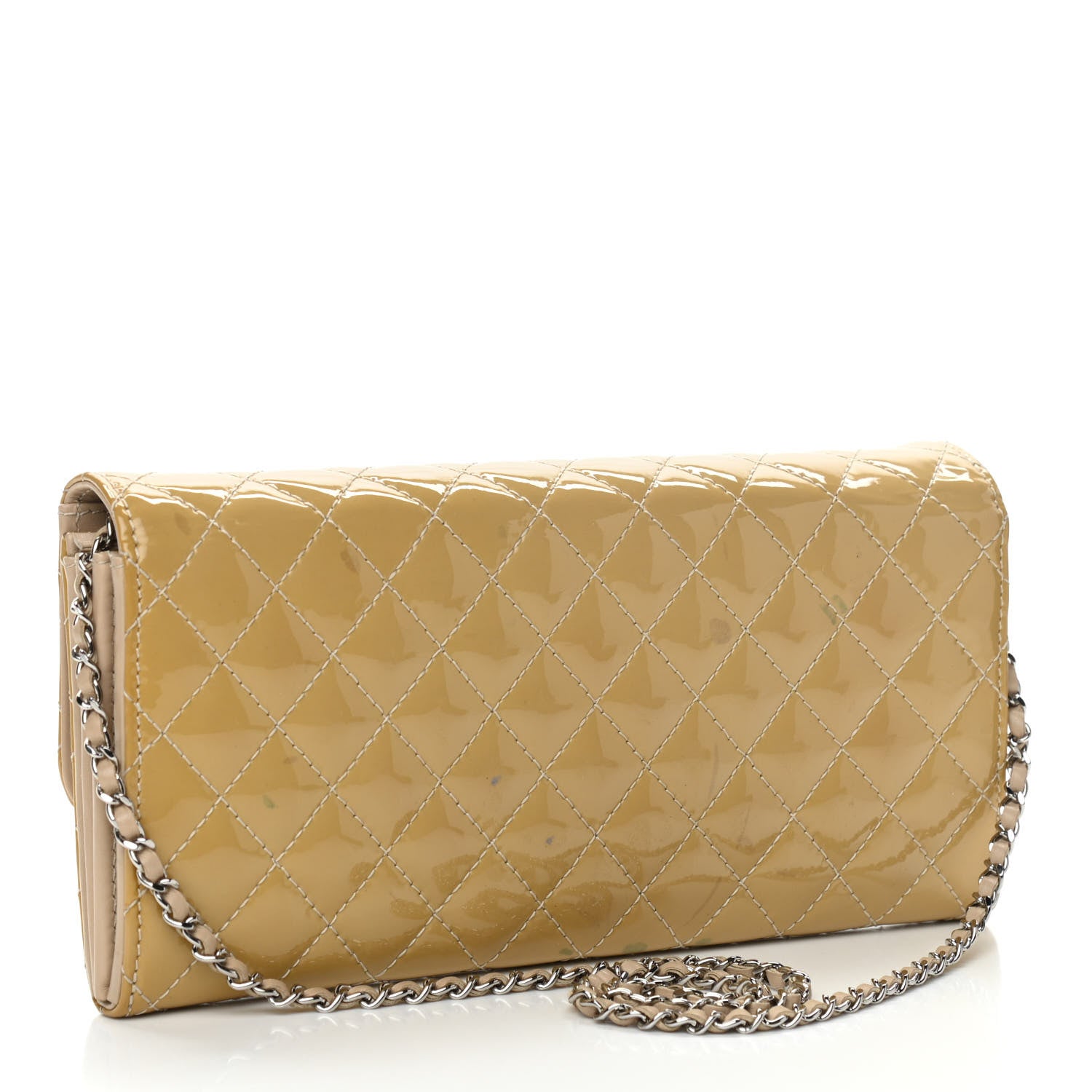 Chanel Patent Calfskin Quilted Brilliant East West Flap Clutch Beige 2 of 11