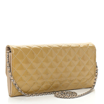 Chanel Patent Calfskin Quilted Brilliant East West Flap Clutch Beige 2 of 11