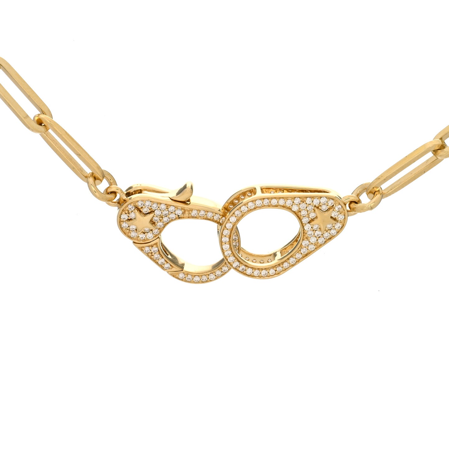 18K Yellow Gold Diamond Medium Clip Chain Sister Hook Necklace