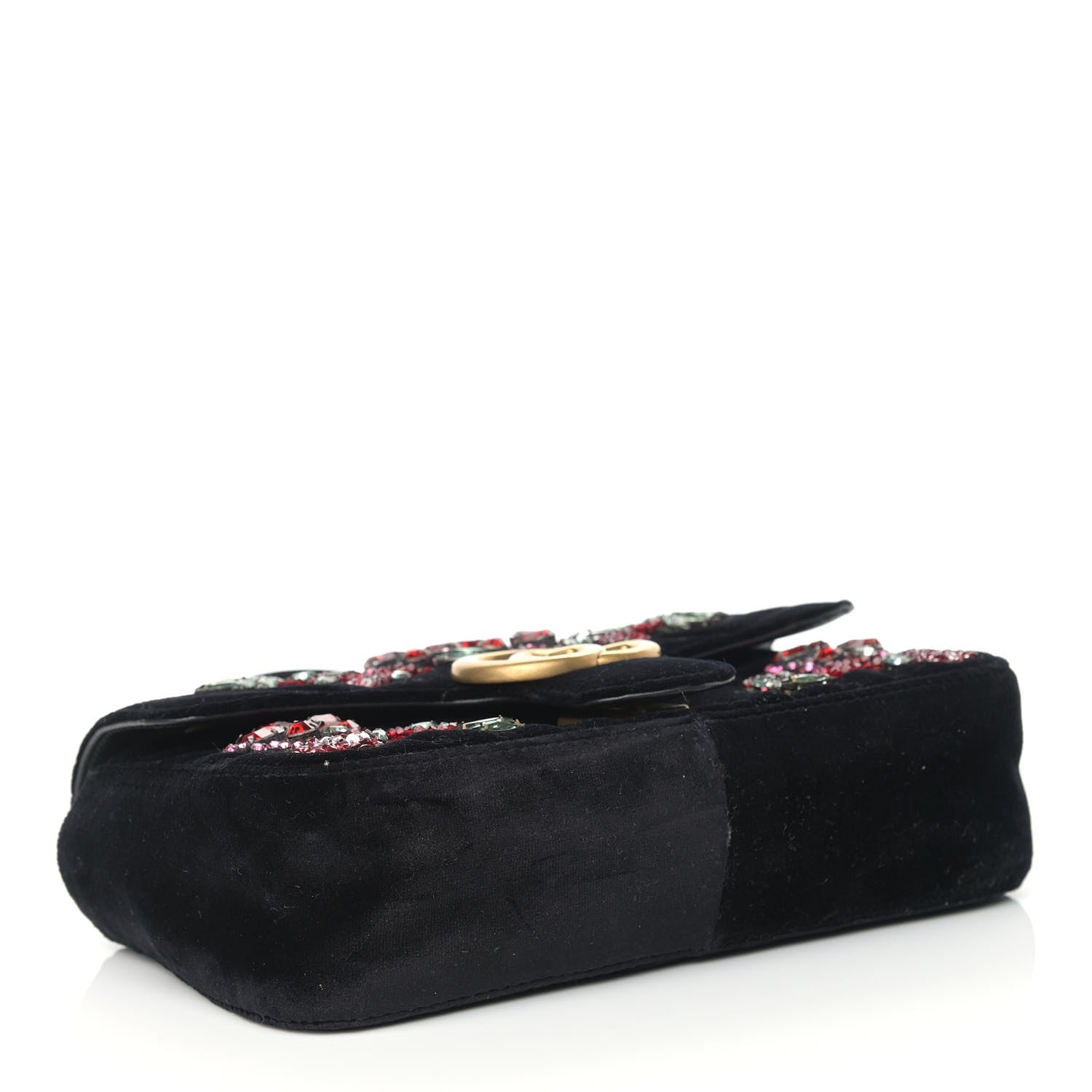 Gucci Velvet Matelasse Embroidered Mini GG Marmont Shoulder Bag Black 4 of 9
