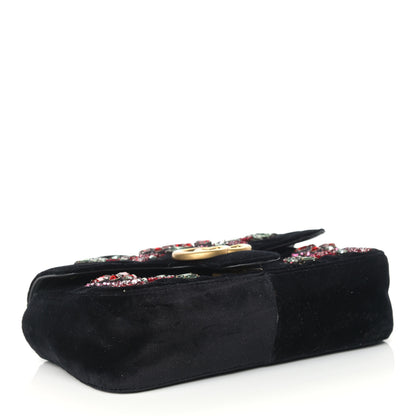 Gucci Velvet Matelasse Embroidered Mini GG Marmont Shoulder Bag Black 4 of 9