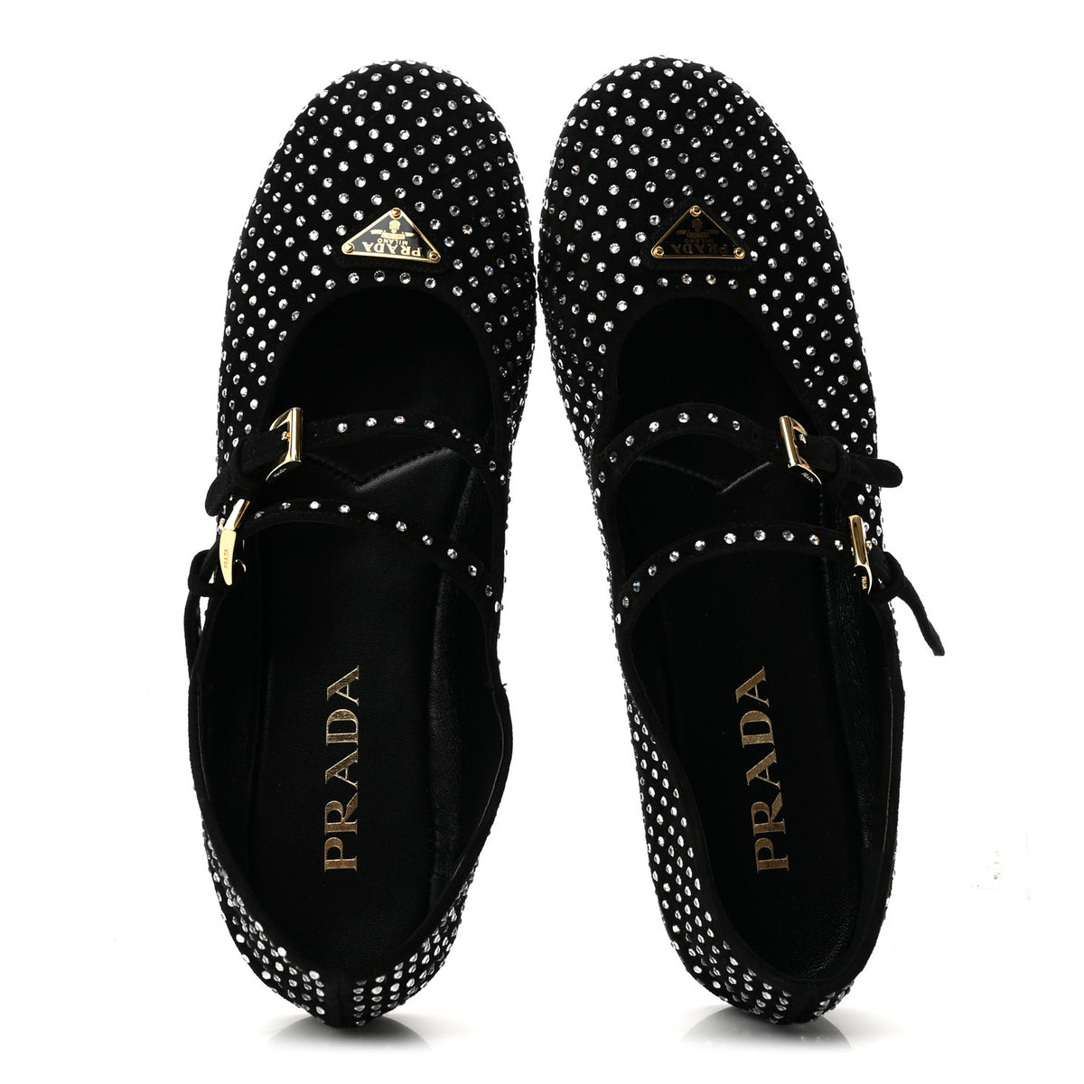 Prada Suede Crystal Studded Ballerina Flats 38 Black 2 of 8