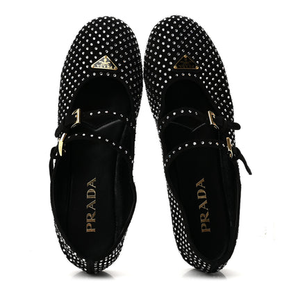 Prada Suede Crystal Studded Ballerina Flats 38 Black 2 of 8