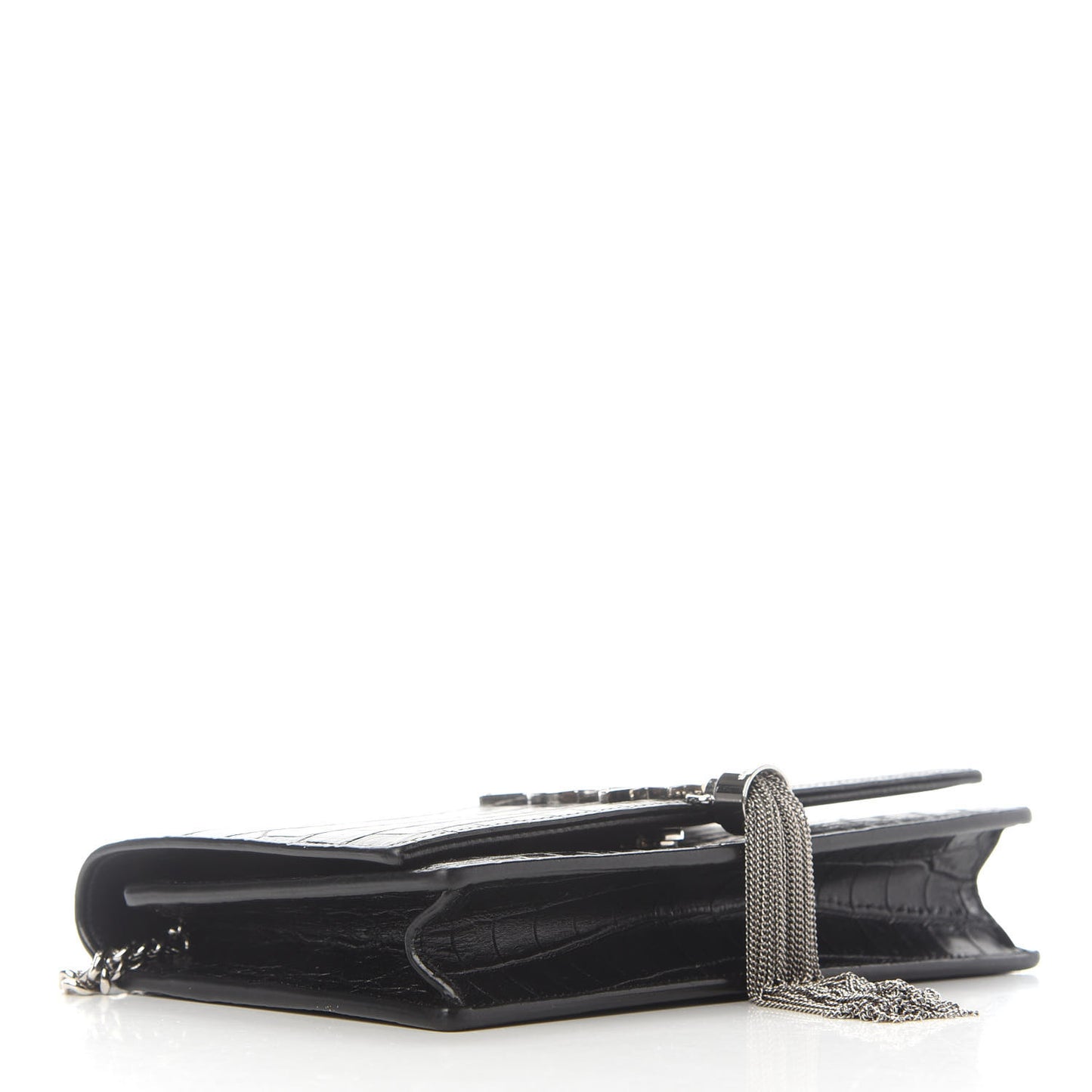 Calfskin Crocodile Embossed Kate Monogram Tassel Chain Wallet Black