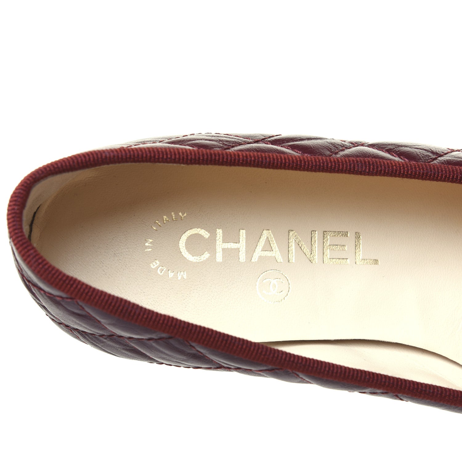 Chanel Tumbled Calfskin Quilted Cap Toe Ballerina Flats 37 Burgundy 8 of 14