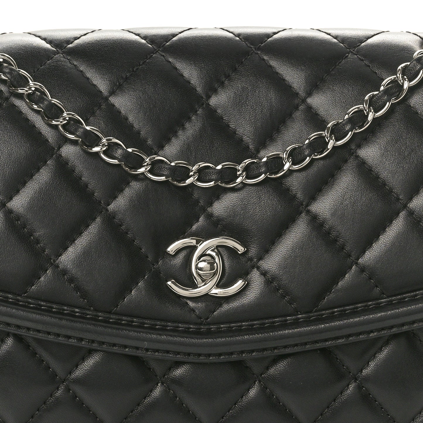 Lambskin Quilted Large Geometric Flap Black